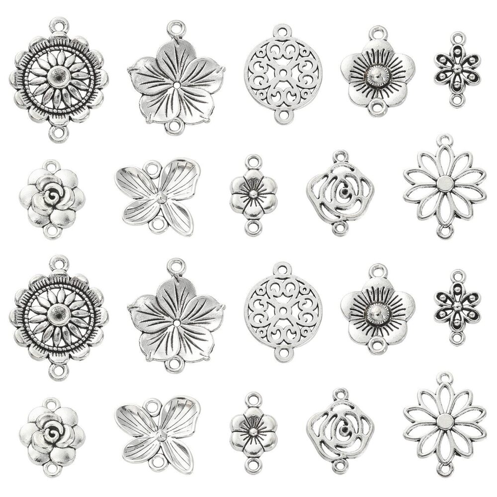 4629 100Pcs 10 Styles Tibetan Connectors Tibetan Flower Charms Link
